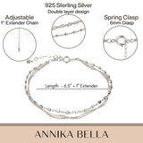 Annika Bella Double Stranded Sterling Silver Bracelet for Women, Dainty Waterproof Chain Bracelet for Women, Teen (Twirl & Satellite Chains)