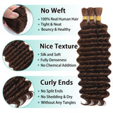 Human Braiding Hair for Boho Braids Human Hair 110g 20 Inch Curly Boho Hair for Braiding Knotless 12A Deep Wave Bohemian 3 Bundles/Pack Chocolate Brown