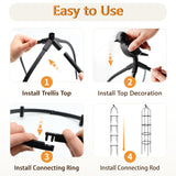 SORANGEUN 1 Pack Garden Obelisk Trellis for Climbing Plants Outdoor, 6FT Adjustable Metal Plant Support with 3 Decorative Tops, Black Rustproof Trellis for Roses, Tomatoes, Clematis & Vines