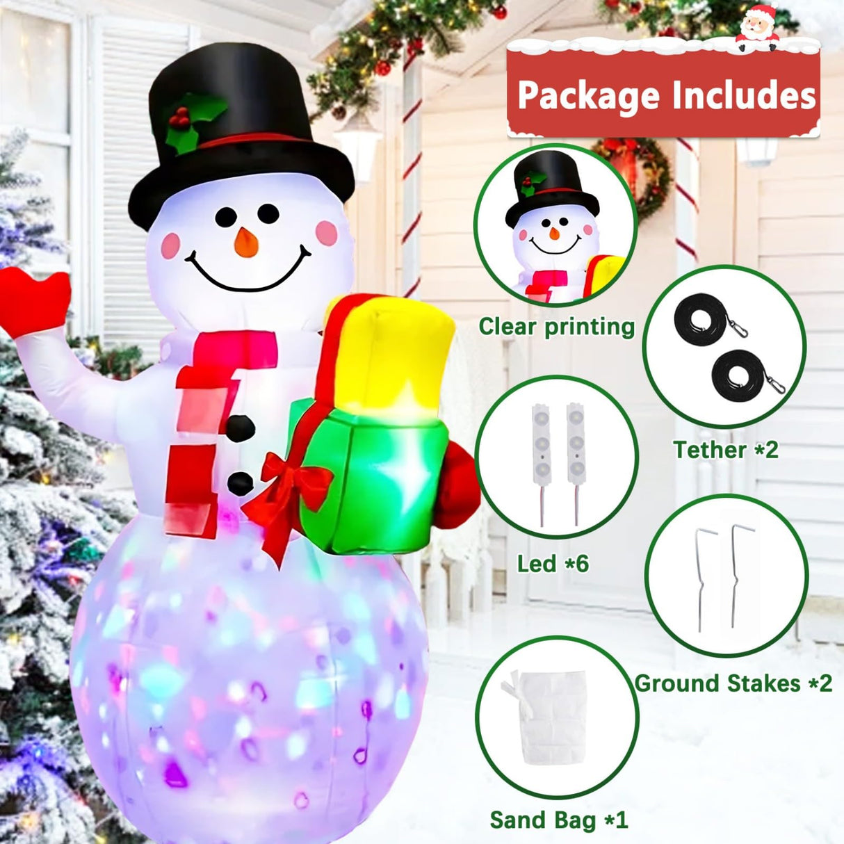PIPIMOUSE 5FT Christmas Inflatables Snowman with Rotating Lights, Blow Up Snowman Outdoor Decoration LED Lighted Snow Man Christmas Decor for Yard Patio Garden Lawn Xmas Holiday Indoor Party