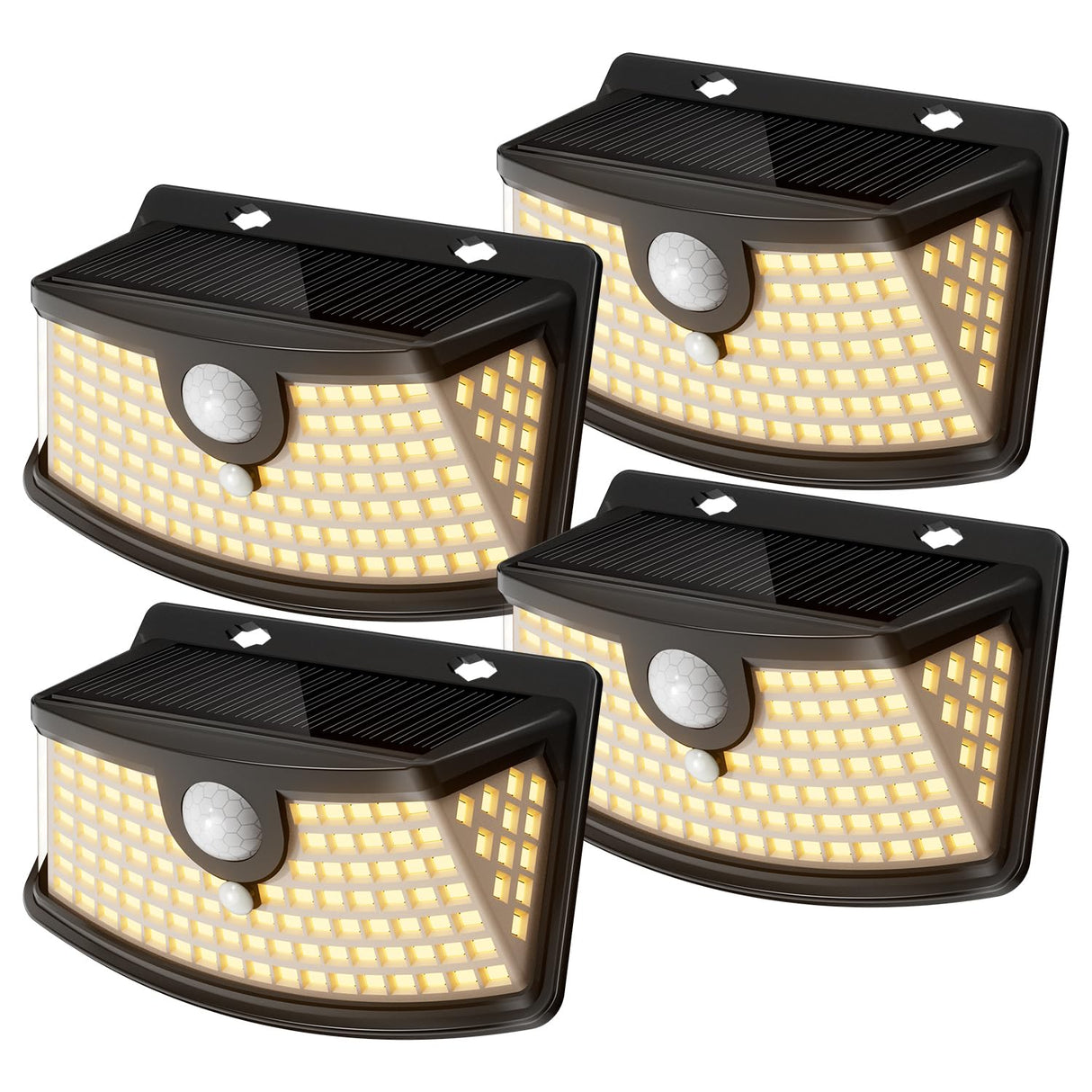 Aootek New Solar Motion Sensor Lights 120 LEDs with Lights Reflector,270° Wide Angle, IP65 Waterproof, Step Lights for Front Door, Yard, Garage, Deck (Black, Warm White, 4-Pack)