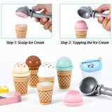Wooden Ice Cream Toys Kids Play Store Pretend Toy for Toddlers, Play Kitchen Accessories with Scoop, Menu, Fake Money, Ice Cream Play Set Birthday Christmas Gifts for 3 4 5 6 Year Old Girls Boys
