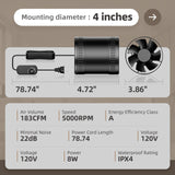 4 Inch Compact Inline Duct Fan Kit with Speed Controller, Quiet DC Motor Exhaust Fan for Grow Tent Ventilation, Heating Cooling Booster, Hydroponics, Boat