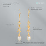 JaruJaru Elegant Freshwater Baroque Pearl Drop Earrings, Real Naturally Cultured Pearls, Long Dangle Earrings for Women, 18K Gold-Plated, Unique Jewellery Gift for Her (Gold Willow Leaf)