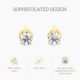 Gilded 1/4 Carat Total Weight Lab-Grown Diamond 10KT Yellow Gold Stud Earrings for Women| Hypoallergenic Fine Gold Jewelry | 4-Prong Basket, Push Back Nut | SI1 Clarity, F Color, Round Cut