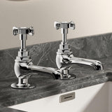 VANCOCO Traditional Chrome Brass Basin Tap Pair 1/2", Victorian Style Hot and Cold Head Cross Lever Bathroom Sink Taps, Polished Chrome Brass Pillar Toilet Sink Wash Faucet Set of 2