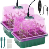 Seed Starter Tray, 2 Pcs Plant Propagation Station with Grow Light,Seedling Starter Trays with Timing Controller,Mini Greenhouse Kit with Humidity Domes and Base,Plant Tray for Seeds Growing Starting