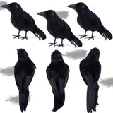 ATDAWN 6 Pack Halloween Black Feathered Crows, Realistic Halloween Birds Decoration for Spooky Décor