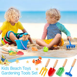 Motionchic 24 Pcs 8" Kids Gardening Tools, Metal Beach Sandbox Digging Toys with Wooden Handle, Including Shovel, Rake, Fork and Trowel, Garden Sand Snow Tools for Children Gift Outdoor Gardening