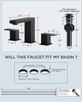 FORIOUS Black Bathroom Faucet 3 Hole, Matte Black Bathroom Sink Faucet 8 Inch Widespread, 2 Handle for Restroom Sink with Pop Up Drain, CUPC Supply Hose and Spare Water Saving Aerator, Vanity 3 Holes