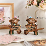 TERESA'S COLLECTIONS Garden Decor, Set of 2 Cute Highland Cows Sitting in Cart Garden Decor, Waterproof Resin Garden Statue, Highland Cows Gift, Garden Gift for Women Mom, Indoor/Outdoor