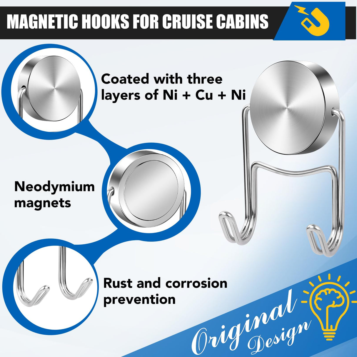 LOVIMAG Magnetic Hooks, 80lbs+ 2026 Cruise Cabin Ship Essentials Magnet Hook Heavy Duty Strong Magnets Refrigerator Fridge Hanging for Classroom Beach Vacation Kitchen Home Must Haves 5 Pcs (Silver)