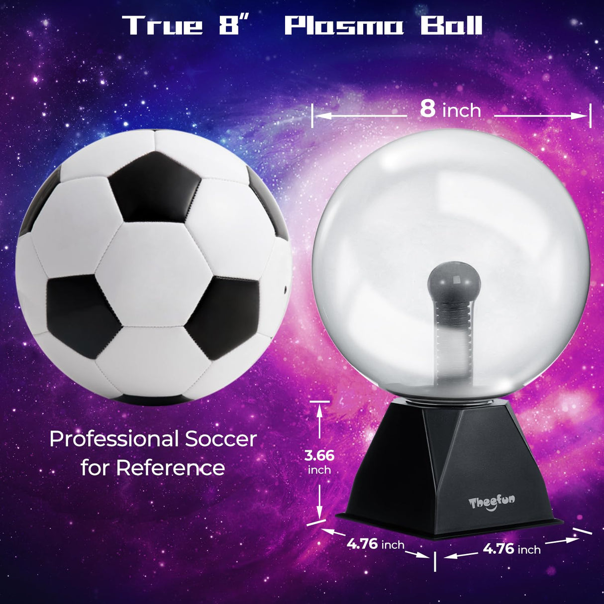 Theefun Plasma Ball: 8 Inch Plasma Globe Touch & Sound Sensitive Ball Lamp Electric Lightning Novelty Light for Parties, Home, Prop, Room Decoration, Christmas Gifts