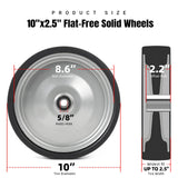 AR-PRO (2-Pack) 10"x2.2" Flat Free Solid Rubber Replacement Tires – 10 Inch Solid Wheels for Hand Trucks, Dollies, Utility Carts, and Wheelbarrows with 2.2" Offset and 5/8" Axle Hole