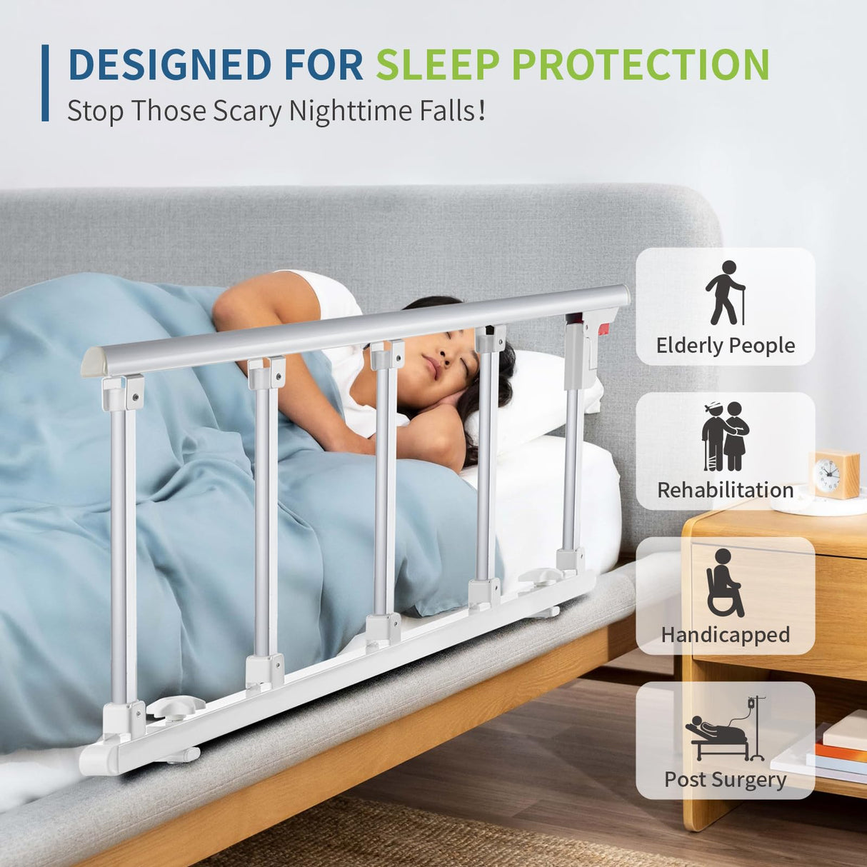 CanFord Bed Rails for Elderly Adults Safety, Folding Bed Assist Rail Handle for Seniors & Surgery Patients, Fall Prevention Safety Hand Guard Fit King, Queen, Full, Twin(Tool-Free Assembly), 48"x17.2"