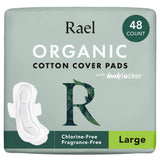 Rael Pads for Women, Organic Cotton Cover - Period Pads with Wings, Feminine Care, Sanitary Napkins, Heavy Absorbency, Unscented (Large, 48 Count)