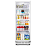 Tylza Commercial Refrigerator with Glass Door Display Beverage Fridge, 360L Upright Beverage Cooler Merchandiser with Rebound Door, Fast Cooling, Low Noise, White