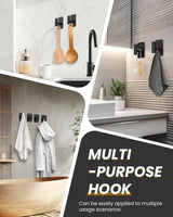 Eowihor Heavy Duty Adhesive Hooks - 26lb Max, Sticky Wall Hooks Waterproof Stainless Steel for Hanging Towel, Coat, Robe, Towel Hooks Stick on Bathroom, Kitchen, Shower, Door (Black, 4 Pack)
