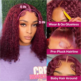 Ailwelia 99j Burgundy Deep Wave Bob Wig 200 Density 5x5 Hd Lace Closure Wigs Human Hair Curly Wigs For Women Deep Wigs Pre Plucked With Baby Hair Deep Wave Bob Burgundy Wig Glueless 14 Inch