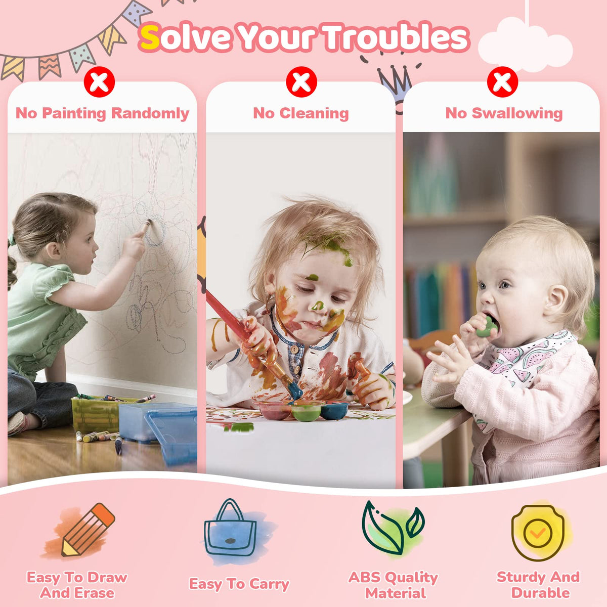 Kikidex Magnetic Drawing Board, Toddler Girl Toys for 1-3 Year Old, Doodle Board Pad Learning and Educational Toys for 1 2 3 Year Old Kids Birthday Gift (Soft Pink)