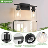 Indoi 4-Light Bathroom Light Fixtures, Matte Black Vanity Light with Water Ripple Clear Glass Shades for Mirror, Living Room, Bedroom, or Porch