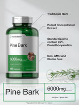 Horbäach Pine Bark Extract | 6000 mg | 180 Capsules | Standardized to Contain 75% Proanthocyanidins | Non-GMO, Gluten Free Supplement | High Potency