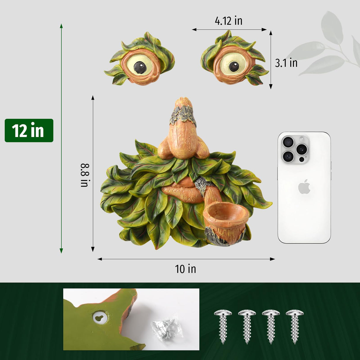 Flytime Tree Face Garden Decor with Bird Feeder - 12 Inch Whimsical Outdoor Statue, Weather Resistant Resin Tree Hugger Art for Yard & Garden