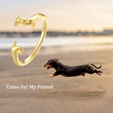 MUNDELL Cute Dachshund Rings 14K Gold Plated Puppy Dog Rings for Women Animal Rings Stacking Ring Statement Ring
