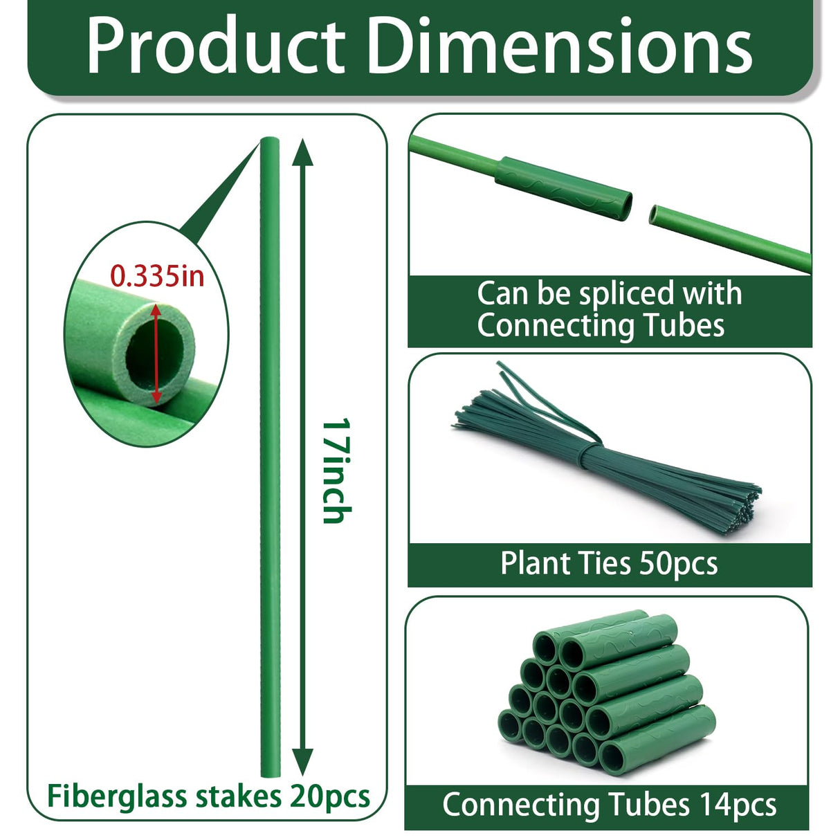 Garden Stakes 17Inch 20Pcs HOUNANG Adjustable Length Plant Support Stakes