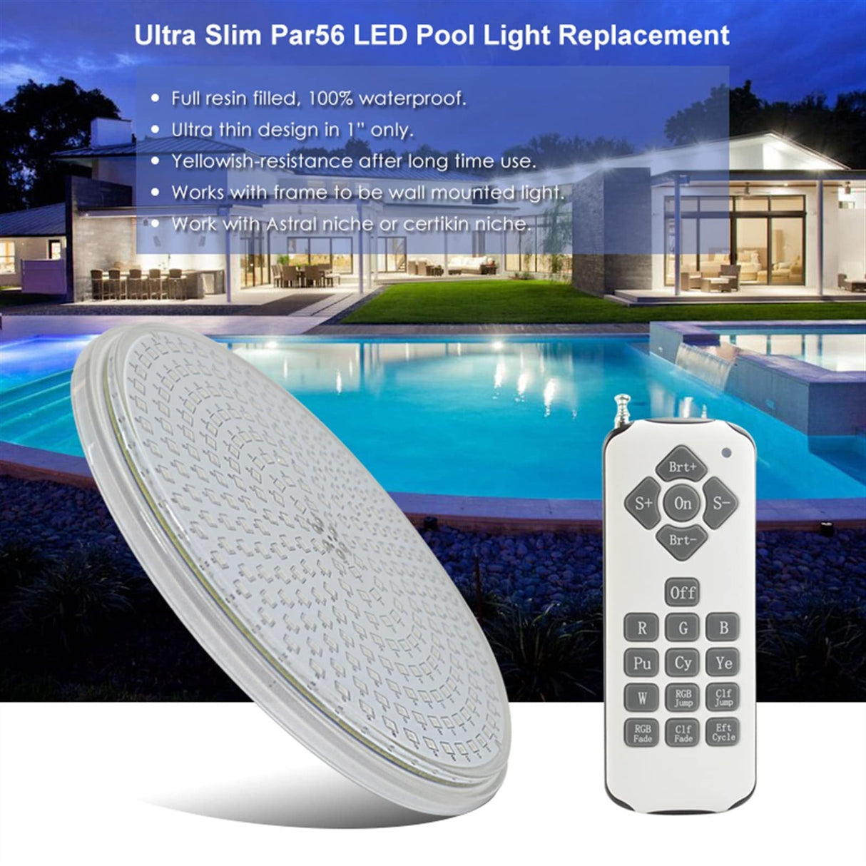 Underwater Light 18W 42W Underwater Lights PAR56 RGB LED Swimming Pool Light Resin Filled Wall Mounted / Embedded Pool Lamp IP68 Waterproof Pond Light Pond Lights ( Color : RGB with remote , Size : 42