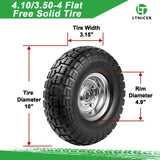 LTNICER 4.10/3.50-4 Tire Wheels Flat Free 10" Heavy Duty Solid Flat-Free Replacement Tire with 5/8 Axle Compatible with Gorilla Carts, Wheelbarrow, Dolly, Hand Truck (2-Pack)