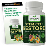 GREEN VALLEY NATURALS Stem Cell Supplement - Organic Tibetan Sea Buckthorn-Resveratrol, Vitamin D, Bishop's Hat Extract (1 Bottle, 60 Count)