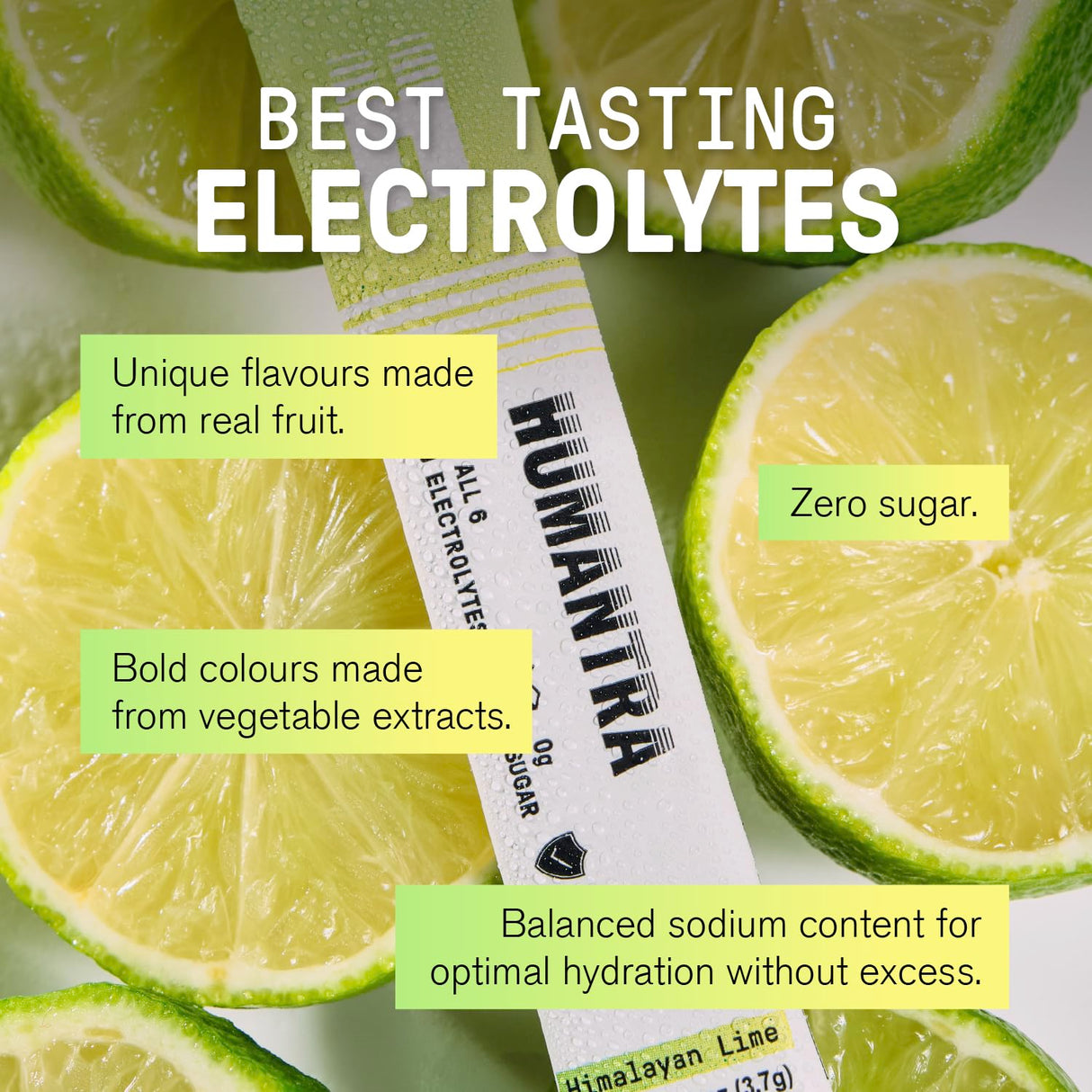 Humantra Himalayan Lime Hydration Packets | Zero Calorie, Zero Sugar Electrolyte Hydration Multiplier w/Essential Minerals, Boost Immune & Metabolic Functions | Electrolytes Powder Immune Support