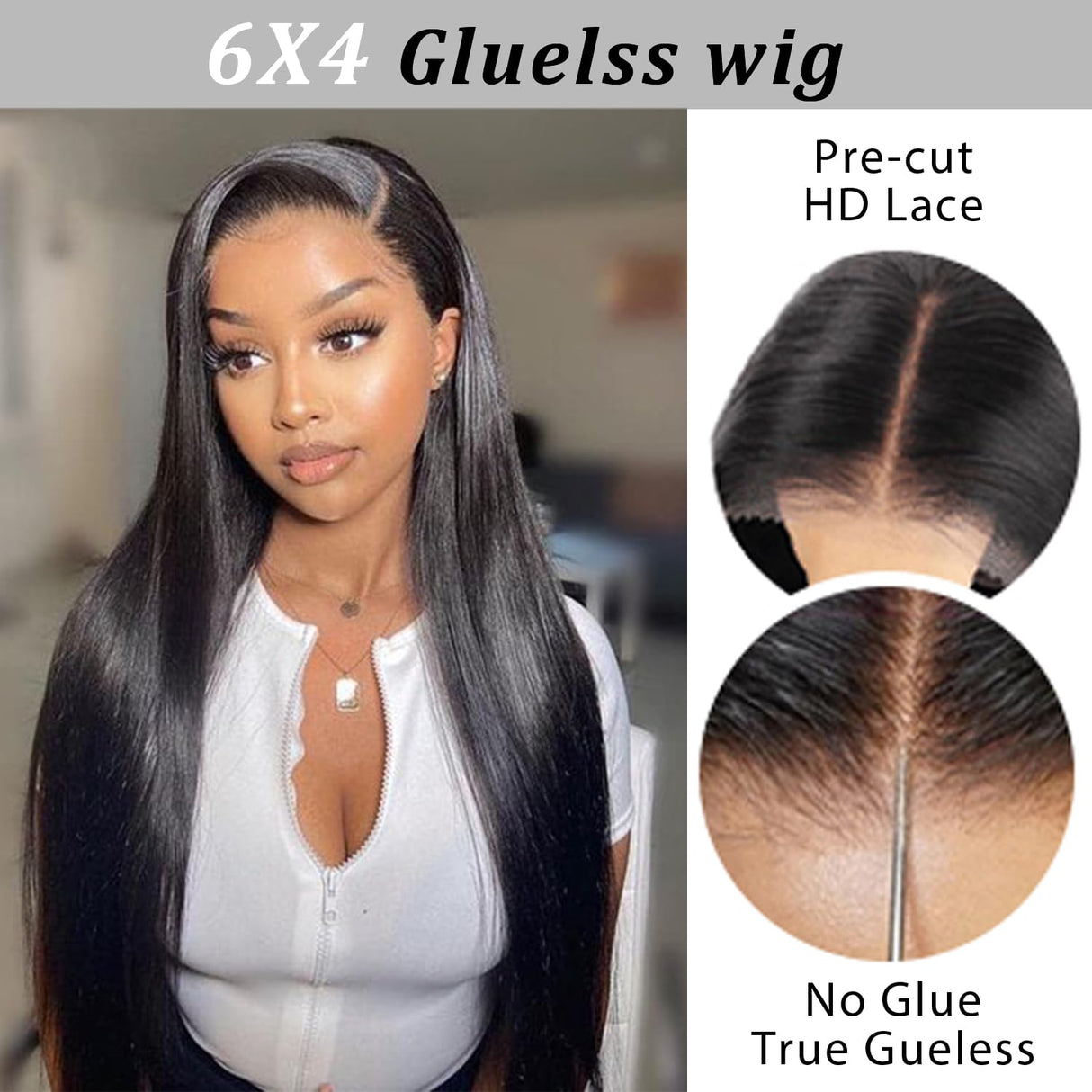Glueless Wigs Human Hair Pre Plucked Pre Cut 6x4 Straight Lace Front Wigs Human Hair 20 Inch Hd Lace Front Closure Wigs for Women 180% Density Wear and Go Glueless Wig Ready to Wear Natural Black