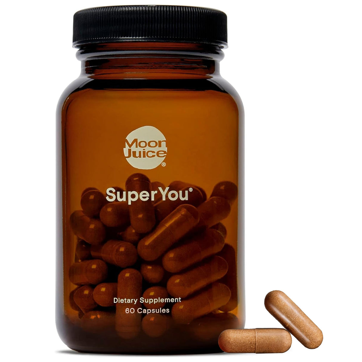 Moon Juice - SuperYou - Bottle (60 Capsules) - Energy, Mood & Focus - Organic Ashwagandha Supplements - Cortisol Reducer - Reusable Glass Bottle - 3rd Party Tested - 100% Traceable - Vegan & Non GMO