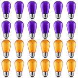 Meconard 24 Pack S14 Purple and Orange Light Bulbs for Halloween Decoration