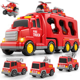 Bennol 5-in-1 Fire Trucks Toy Set for Boys Age 1-3 3-5, Fire Car Truck for Toddlers 1 2 3 4 5 6 Years Old, Christmas Birthday Gift Car Sets with Light Sound