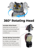 Pestvanish Garden Fake Owl Sculpture with 360° Rotating Head, Waterproof Moving Garden Owl, Outdoor Statue for Yard Patio Balcony Roof Barn Driveway