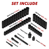 CASOMAN 3/8" Drive Impact Socket Set, 49 Piece Standard SAE and Metric Sizes (5/16-Inch to 3/4-Inch and 8-22 mm), 6 Point, Cr-V Steel Socket Set
