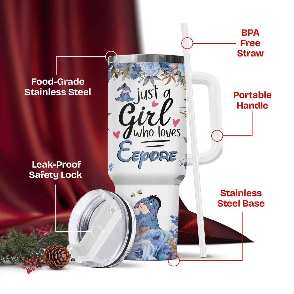 GEPOSTORE Christmas Gifts for Women Girls, Blue Donkey 40oz Tumbler with Handle, Cute Cartoon Character Tumbler, Birthday Gifts for Movie Lover