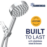 HammerHead Showers® Solid Metal Handheld Shower Head with Hose and Brass Holder - CHROME - 2.5 GPM High Pressure Shower Heads with Adjustable Shower Wand Bracket - 6ft Flexible Extension