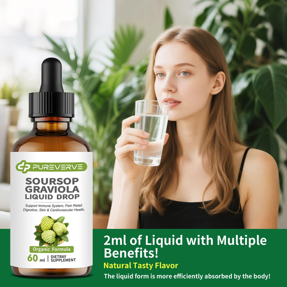 Purever Soursop Graviola Liquid Drop for Cell Support & Regeneration, Immune System and Gut Health Support, Soursop Bitters Liquid, Herbal Goodness, Sugar/Gluten Free, Natural Flavor, 2 Fl Oz