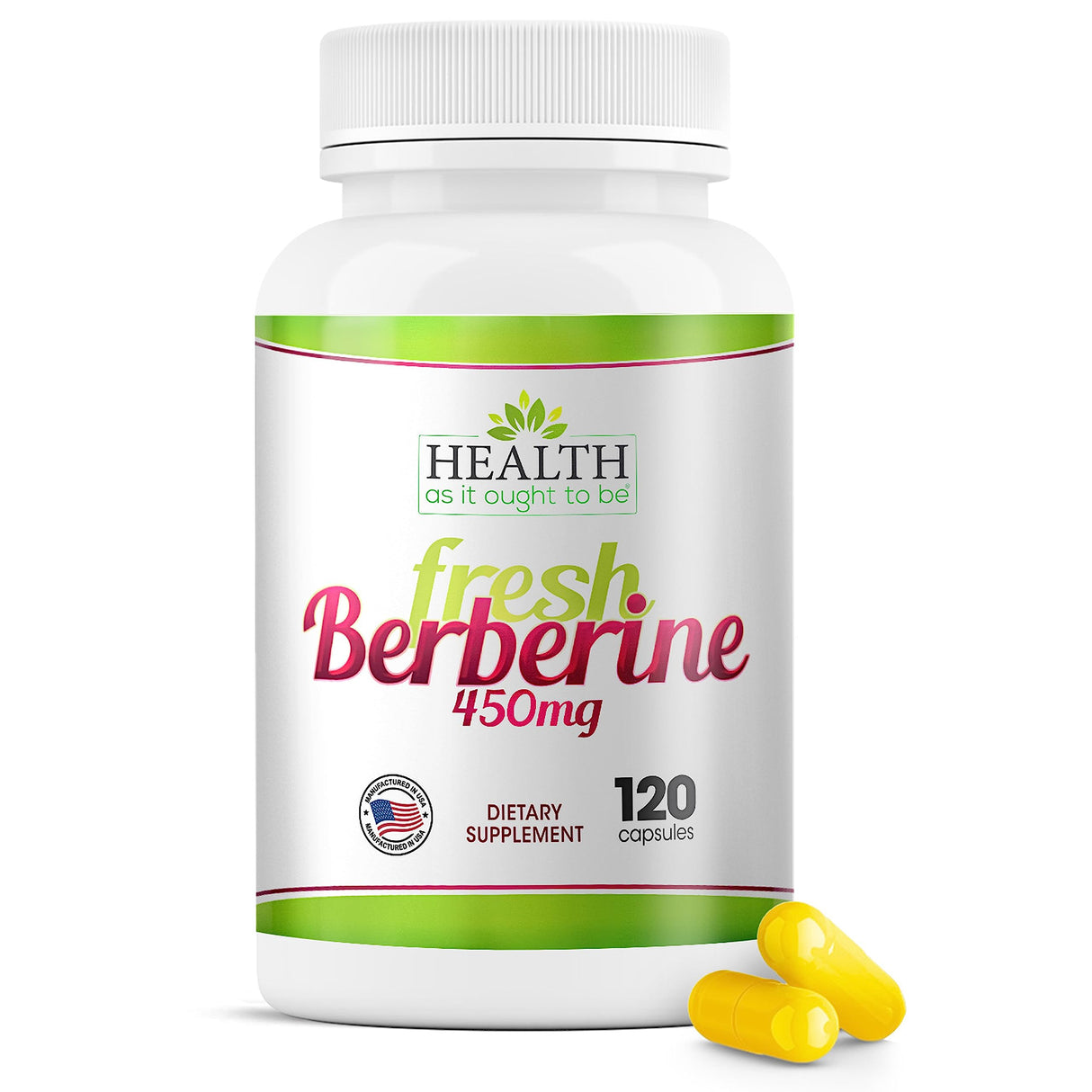 Health As It Ought To Be Fresh Berberine 450mg Supplement | Contains Only Berberine | No Preservatives | 120 Capsules