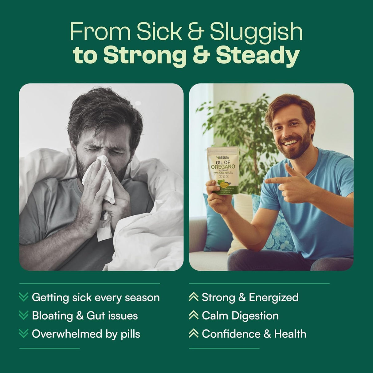 Resilia Oil Of Oregano Softgels with Black Seed Oil 6000mg – Organic Oregano Oil Capsules for Immune & Digestive Support – Non-GMO, Gluten-Free Softgels – 180 Count (Pack of 3)