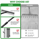TAILERNRUYE 77 inch Bow Rake, 2-in-1 Metal Garden Lawn Rake for Weeding Digger Loosening Soil Raking Leaf Leveling Rocks Spreading Mulch Gravel 17 Tines Adjustable Garden RakeBow Rake