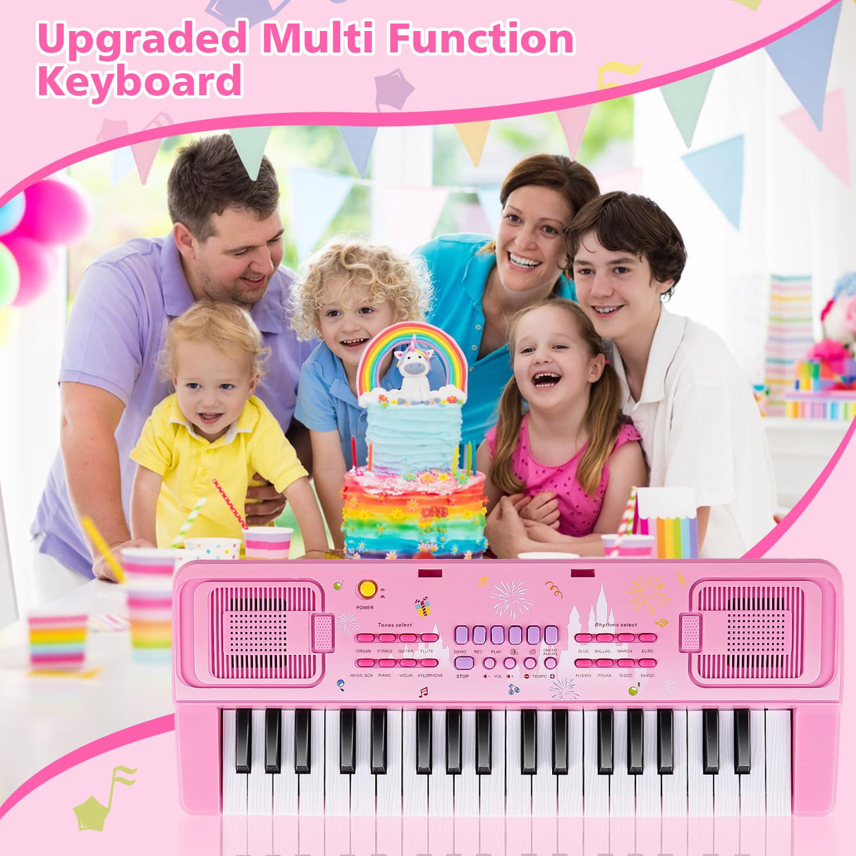 Kids Keyboard Piano, 37 Keys Keyboard Electric Digital Piano, Early Learning Educational Musical Toys Piano for Kids Toddlers Beginners with Music Stand, Microphone - Christmas Birthday Gifts, Pink