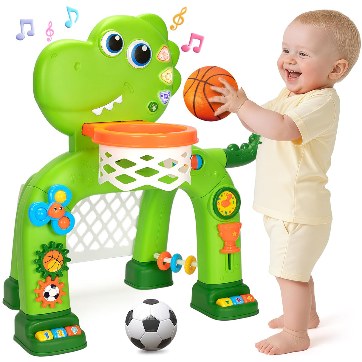 Toddler Basketball Hoop & Soccer Goal, Baby Toys for 1 2 3 Year Old Boys Girls, Kids Sports Toy with Light Sound Music, Dinosaur Toys for 12-16-18 Months, Christmas Birthday Gifts for Ages 1-3