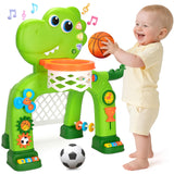 Toddler Basketball Hoop & Soccer Goal, Baby Toys for 1 2 3 Year Old Boys Girls, Kids Sports Toy with Light Sound Music, Dinosaur Toys for 12-16-18 Months, Christmas Birthday Gifts for Ages 1-3