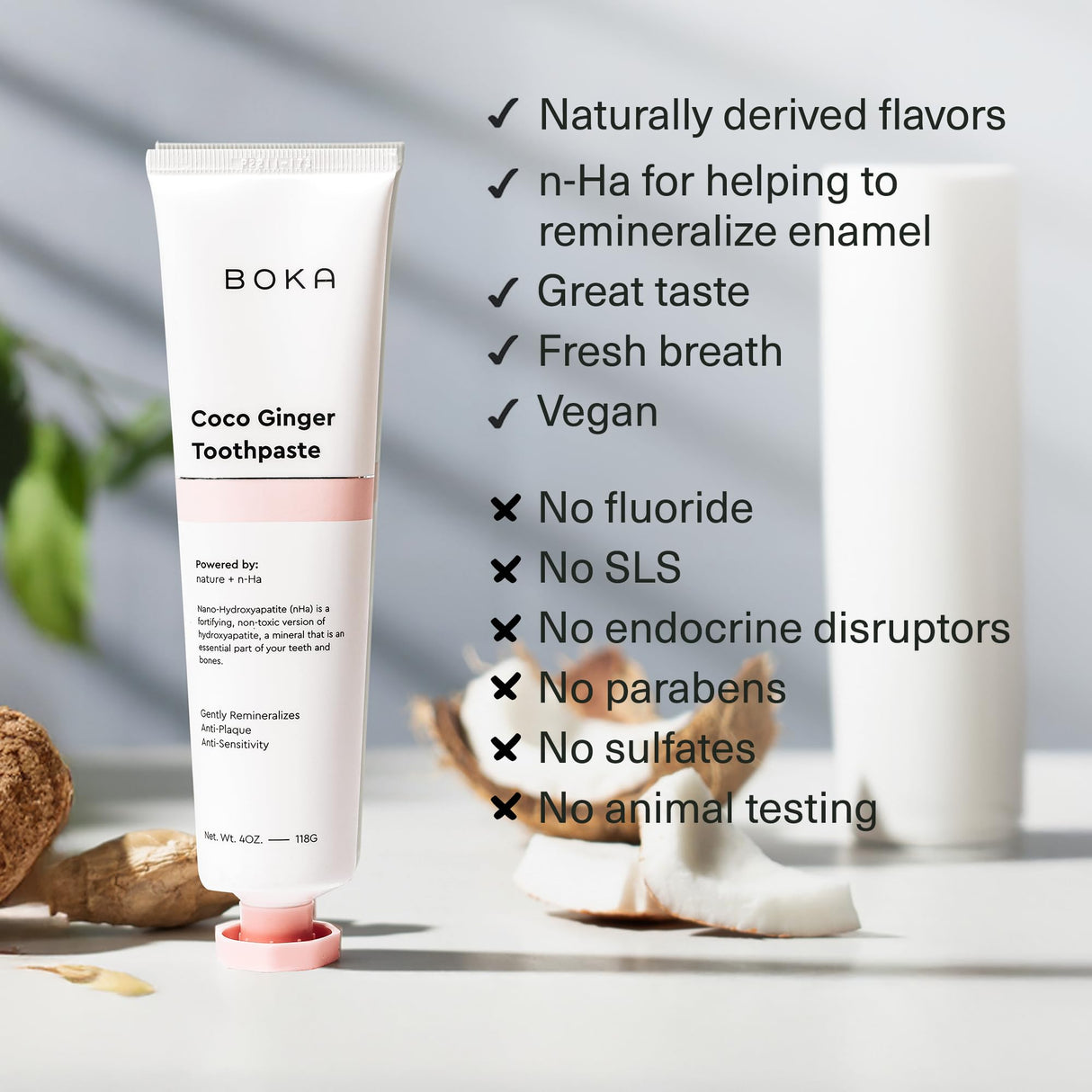 Boka Fluoride Free Toothpaste Nano Hydroxyapatite, Helps Remineralize, Appropriate for Sensitive Teeth, Whitening - for Adult, Kids Oral Care - Refresh Mint Flavor, 4 Fl Oz 3Pk