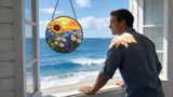 Argodaze Stained Glass Window Hanging - Sunflowers, Daisies, Lavender and Sunset 6.3 Inches Suncatcher for Garden Home Decor for Women Mom Grandma Friends